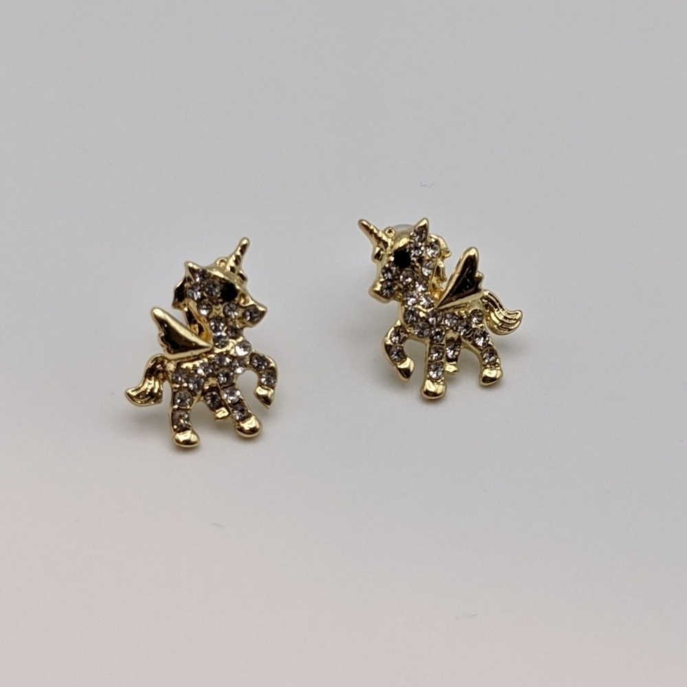 Unicorn gold cubic zirconia stud earrings - Picture 2 of 6